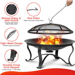LinkMejor 29 inch Fire Pits for Outside Firepit Outdoor Wood Burning Pit Steel Firepit Bowl for Patio Backyard Camping