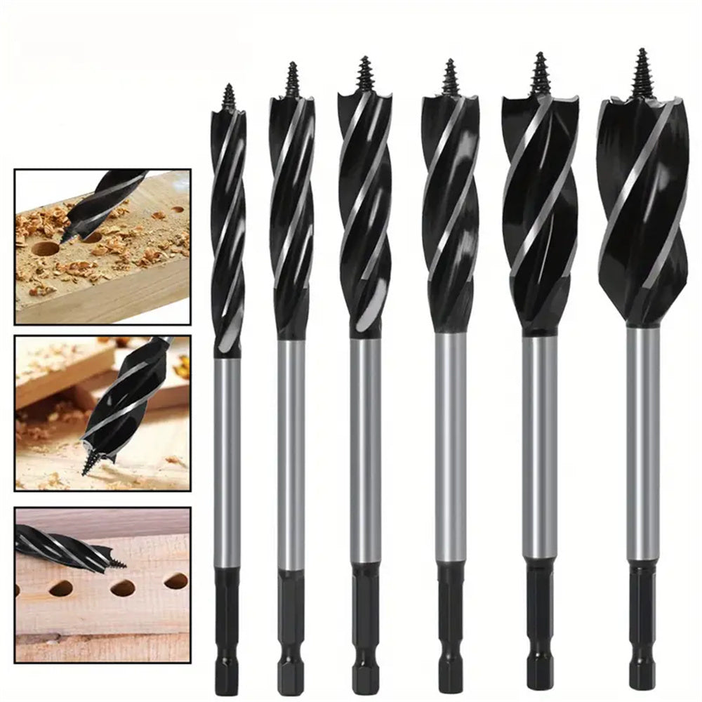 LinkMejor 6PCS 6.35mm Shank Twist Bit Auger Drill Bits 4 Flutes Drilling Cut 10-20mm Cutting Diameter Carpenter Joiner Tool