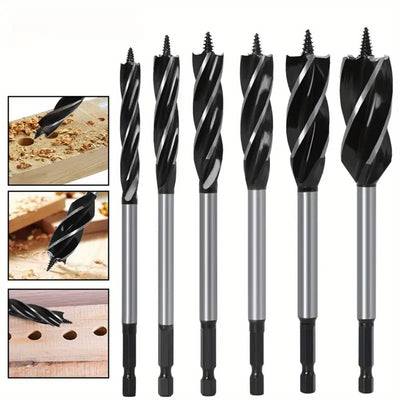 LinkMejor 6PCS 6.35mm Shank Twist Bit Auger Drill Bits 4 Flutes Drilling Cut 10-20mm Cutting Diameter Carpenter Joiner Tool