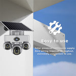 V380 8MP WIFI/4G Solar Security Camera Wireless Outdoor PTZ Quad Screen Night Vision Motion Two Way Audio Weatherproof Battery Powered Home Surveillance System