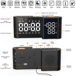 LinkMejor Digital Desk Wall Alarm Clock with USB Charging Station Dual Screen LED Dimming Temperature And Humidity Electronic Clock Radio Alarm Clock