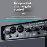 Q-24 Computer Soundcard External USB Audio Interface 24 Bit/192kHz 2 In 4 Out Sound Card with 48V Phantom Power Loopback Recording Streaming Podcast Studio Mixer
