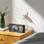 LinkMejor Digital Desk Wall Alarm Clock with USB Charging Station Dual Screen LED Dimming Temperature And Humidity Electronic Clock Radio Alarm Clock
