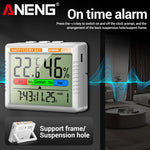LinkMejor AP01 Thermohygrometer Clock with Backlit LCD Display Real-Time Temperature and Humidity Monitor Built-in Alarm and Calendar Type-C Charging
