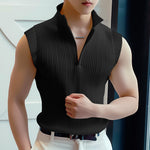 LinkMejor Mens Solid Knit Textured Notched Neck Vest Elastic Sleeveless Tank Top for Male