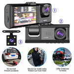 3 Lens 1080P Infrared Night Vision Dual Dash Cam Backup Camera Wide Angle Recording Looping