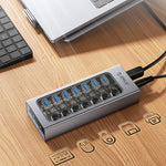 LinkMejor AT2U3 7-in-1 5Gbps USB 3.0 Hub Docking Station with Independent Power Switch 7xUSB-A Splitter Adapter for Macbook Mobile Phone Tablets