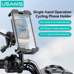 LinkMejor ZJ082 2-in-1 Full Coverage Cycling Phone Holder Shockproof Reinforced Clamp Stand 360° Rotation Single Hand Operation Fits for 4.7-7.2 Inch Phones Universal Bike Motorcycle Mount