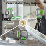 Huepar ZK04CG 4D 16 Lines Green Laser Level 4x360 Pulse Mode Self-Leveling ±2mm/10m Accuracy Rechargeable 8000mAh Battery IP54 Type-C Remote Control Easy Alignment Construction Tool