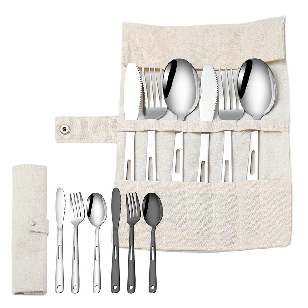 IPRee 7PCS Stainless Steel Camping Cutlery Set Portable Travel Picnic Utensils Fork Spoon Outdoor Dinnerware for Hiking