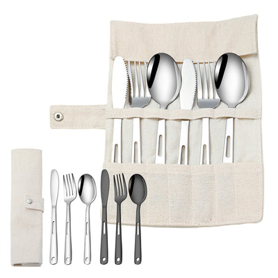 IPRee 7PCS Stainless Steel Camping Cutlery Set Portable Travel Picnic Utensils Fork Spoon Outdoor Dinnerware for Hiking