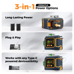 LinkMejor CM-S03 Laser Level 12 Lines LCD Display Green Beam 3x360° Self Leveling Tool IP54 Rechargeable Battery Remote Control for Construction Alignment