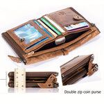 LinkMejor Vintage Men's Wallet Top-grain Cowhide Leather Zipper Card Holder Coin Purse Business Casual Male Money Clip