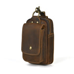 7 Inch Genuine Leather Men's Waist Bag Multi Pocket Retro Zipper Clasp Hanging Belt Phone Case Pouch for Outdoor Travel