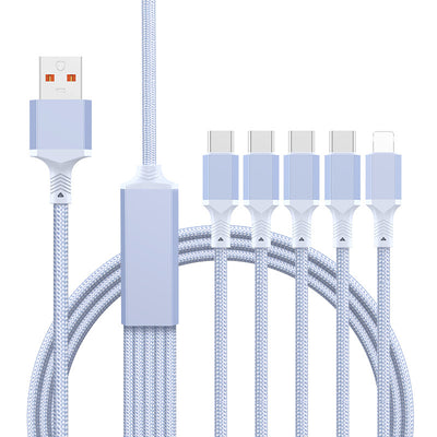 5-in-1 100W 5-in-1 USB-C Charger Cable USB-A to USB-C/iP/Micro USB Cable Fast Charging Data Transmission Copper Core Line 1.2M/2M Long for iPhone 17 17Pro 16 Pro Max 15 14 13 for Huawei Mate XTs for OPPO
