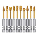 Titanium Carbide Burr Set Die Grinder Bits Tungsten Rotary File Golden Coating High Speed Single Double Cut Multi Shape for Metal Wood Plastic Stone Engraving Cutting