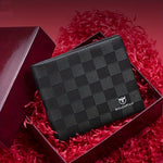 LinkMejor Men's Genuine Leather Wallet Black Cowhide Large Capacity Multi-card Folding Purse Credit Card Holder with Gift Box