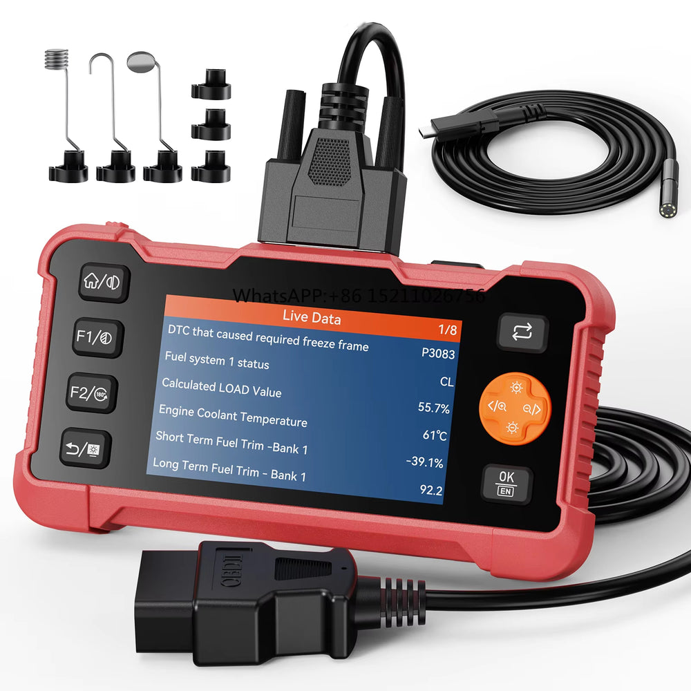 2-in-1 OBD2 Automotivo Scanner Endoscope Car Diagnostic Tool 4.0" IPS Screen 2.0MP HD Inspection Camera Engine Fault Code Reader & Clear Tool