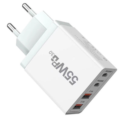 55W 4-Port USB PD Charger 2USB-A+2USB-C PD QC PPS Fast Charging Wall Charger Adapter EU Plug US Plug for iPhone 16 16 Pro 15 14 13 Pro Max for Xiaomi 15pro for Huawei Mate XT for Samsung Galaxy Z Flip6