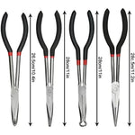 4PCS Long Needle Nose Pliers Set 11 Inch Carbon Steel with Rubber-Coated Grips for Automotive Repair Jewelry Making Crafting