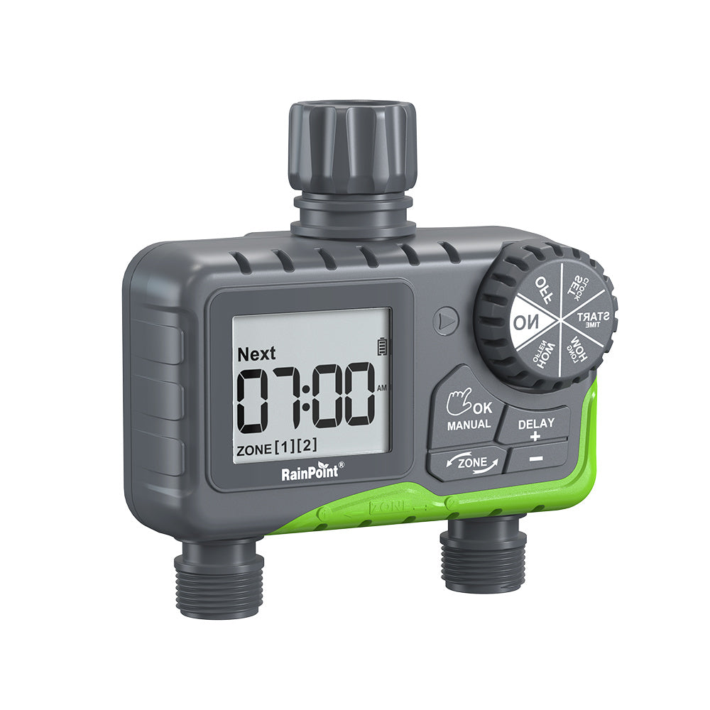 Rainpoint Dual Zone Outdoor Garden Smart Timer Irrigation Valve Automatic Watering Device Smart Timer Controller for Garden