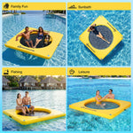 Warmounts Inflatable Floating Island Water Hammock with Mesh Center Non-Slip Floating Mat Bathing Platform for Lake Pool Sea Swimming Platform for Adults and Dogs Includes Pump Bag and Rope