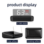C100 Car OBD HD Speed Projector HUD Head-up Display Auto Speedometer KMHMPH Compatible with Most Cars