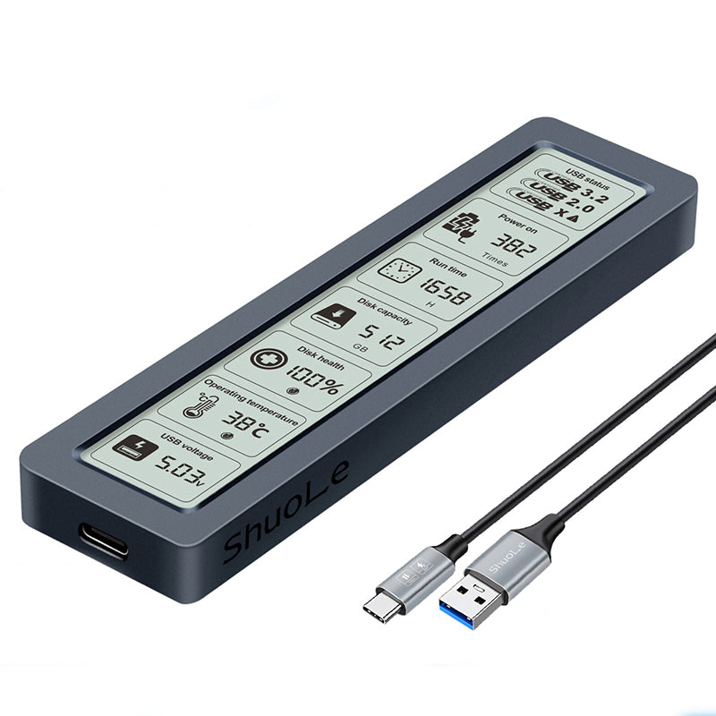 ShuoLe SL-TN26-P M.2 SATA SSD Enclosure with Digital Display USB 3.2 Gen1 Type-C 5Gbps High Speed Aluminum Alloy Heat Dissipation Real Time Monitoring External SSD Case
