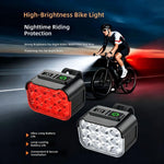 LinkMejor Bicycle Headlight Combo Kit Rechargeable Digital Display High Brightness 12 LEDs Mountain Bike Night Riding Light Set