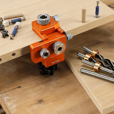 LinkMejor 3-in-1 Woodworking Drill Jig Aluminum Alloy 6061 Adjustable Board Thickness 15-25mm Connector Rod Length 20-33mm Hole Sizes 8mm 12mm 15mm Wood Joinery Tool