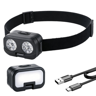 LinkMejor 900 Lumen 180° Rotating Dual-Head Ultra-Bright Headlamp 1000mAh Battery Three Light Source IP66 Waterproof for Outdoor Fishing