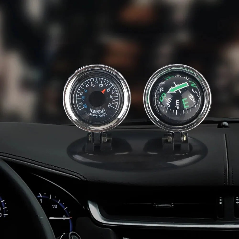 2 in 1 Car Ornaments Compass with Thermometer Direction Dashboard Ball for Cars Trucks SUVs