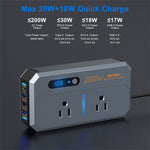 Aemeku 200W Multi-functional Car Inverter DC 12V to AC 220V Converter Auto Power Lighter Adapter USB Type-C PD30W QC3.0 18W Charger