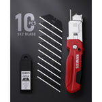 LinkMejor Utility Knife Scraper 2-in-1 Folding Box Cutter Zinc Alloy Body Retractable Design 3 Angle Locking 10pcs SK2 High Carbon Blades Heavy Duty Blade Storage EDC Tool