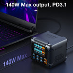 [GaN Tech] LinkMejor® BW-S33 420W 8 Ports USB PD Charger 6USB-C+2USB-A QC PD Digital Display Fast Charging Desktop Charging Station for iPhone 17 16 16 Pro 15 14 13 Pro Max for MacBook Pro for Airpods for Apple Watch