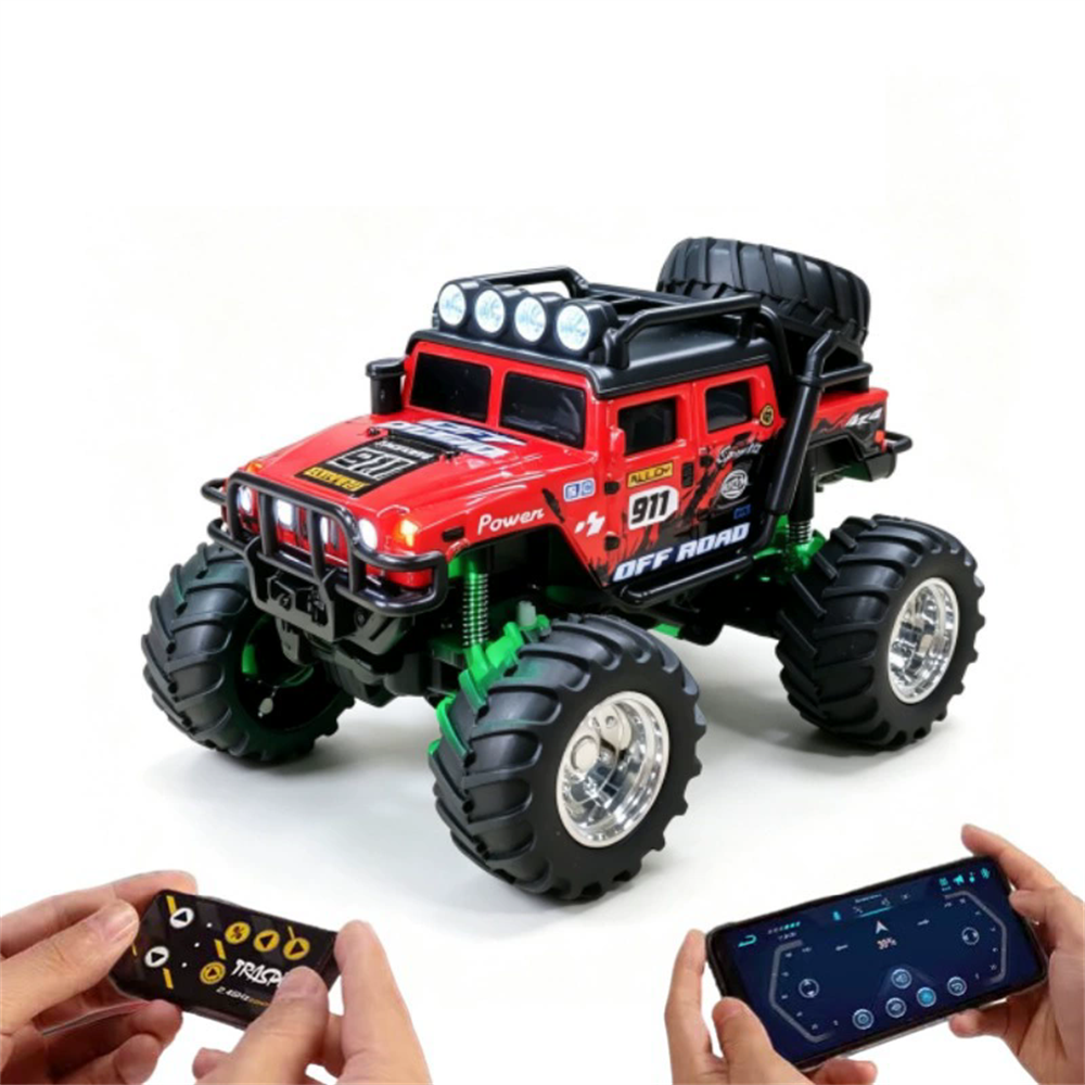LinkMejor HG4-457 RTR 1/64 2.4G RWD Mini H1 Alloy RC Car Off-Road Truck LED Light Three Speed Support App Remote Control Vehicles Models Pocket Toys Desktop Collection Gift For Boys