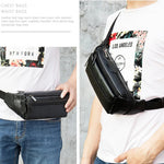 Ekphero Men's Genuine Leather Waist Bag Sports Belt Pouch Business Casual Crossbody Bag Outdoor Black Shoulder Chest Bag