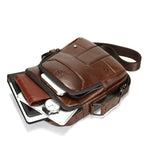 LinkMejor Men's Soft Genuine Leather Messenger Bag Business Casual Multi-functional Zipper Handheld Crossbody Bag