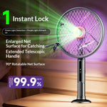 Tevorex 2800V Electric Extendable Mosquito Swatter 90°Roating Mesh Green Light Detection High Voltage Grid USB Rechargeable Household Foldable Fly Swatter Mosquito Killer with LED Attract Light