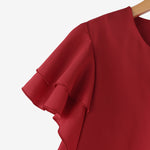 LinkMejor Women Fashion Short Sleeve Ruffles Blouse Elegant Office OL Shirt Casual O Neck Solid Tops