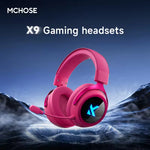 LinkMejor X9 Gaming Headset bluetooth Headphone 53mm Large Drivers 7.1 FPS Surround Sound 2000mAh Battery 15ms Low Delay Soft Protein Leather Earmuffs 2.4G Wireless Headphones with External Noise Cancelling Microphone
