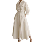 LinkMejor Women Fashion Autumn Sundress Elegant Women Lapel Neck Long Sleeve Solid OL Vestidos Robe Femme Long Shirt Dress Oversized