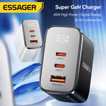 [GaN Tech] ESSAGER ES-CD56 65W 3-Port USB PD Charger USB-A+2USB-C PD3.2/3.0 QC2.0/3.0/4.0 AFC AVS PPS SCP FCP Fast Charging Wall Charger Adapter EU Plug for iPhone 17 17 Pro 16 Pro Max 15 14 for Huawei Mate XTs for OPPO for Xiaomi
