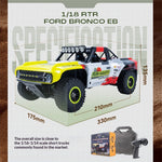 LinkMejor FSC18 for Ford Bronco RTR Fun-Haver EB 1/18 2.4G 4WD 40km/h Brushed RC Car Officially Licensed Ultra4 Racing Short Course Chassis Metal Differential Oil Shocks Drive Shafts LED Light Off-Road Truck Vehicles Models Toys