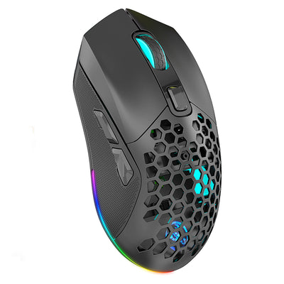 LinkMejor T28 Dual Mode Wireless Mouse Hollow Design 800-4800DPI RGB Backlight 600mAh Rechargeable 2.4G/bluetooth Gamer Mice