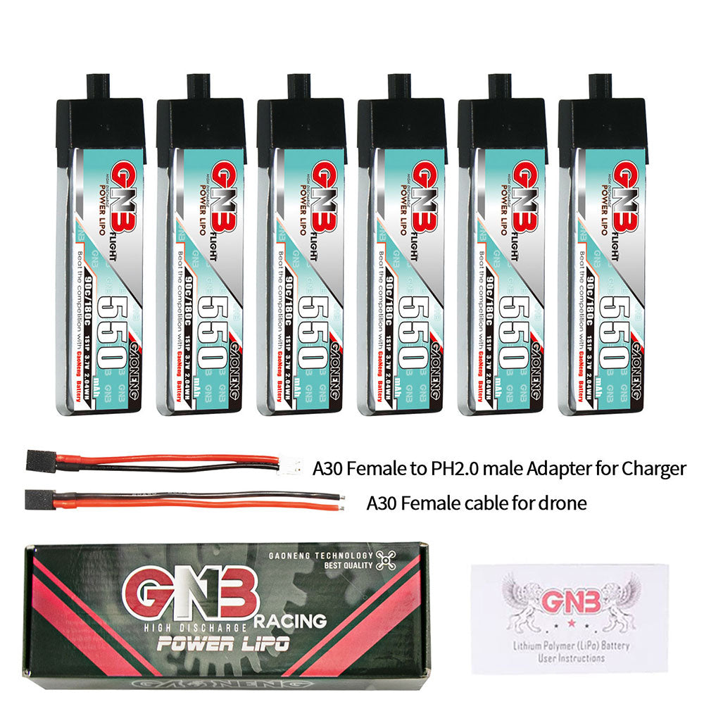 6Pcs LinkMejor 3.7V 550mAh 90C 1S LiHV Battery A30 Plug for Emax Tinyhawk S BetaFPV Beta75X