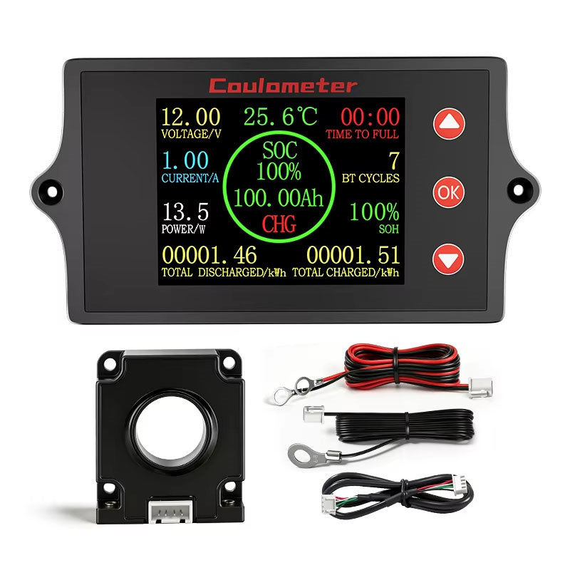 Peacefair PZEM-049 Universal Battery Monitor Hall Coulometer 8-100V 500A LCD Display Current Voltage Capacity Indicator