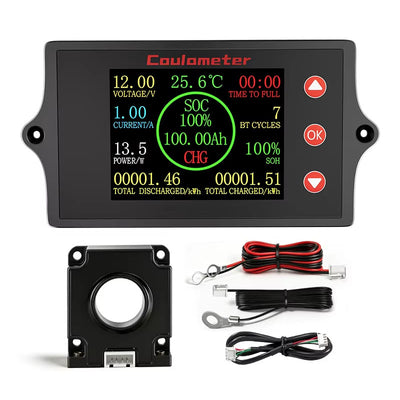 Peacefair PZEM-049 Universal Battery Monitor Hall Coulometer 8-100V 500A LCD Display Current Voltage Capacity Indicator