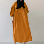 LinkMejor Women Maxi Dresses Solid Color Seven-quarter Length Lantern Sleeves Long Dresses Plus Size Women Dresses