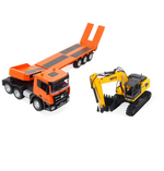HuiNa Toys 1319 RTR 1/24 2.4G 9CH RC Car Excavator Flat Trailer Flatbed Semi Truck Remote Control Simulation Sound LED Light Engineering Construction Vehicles Models Children's Birthday Gift for Boys